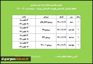 قابل توجه دانشجویان گرامی ( جدول زمانبندی انتخاب واحد)