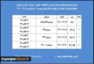 قابل توجه دانشجویان گرامی ( جدول زمانبندی انتخاب واحد)