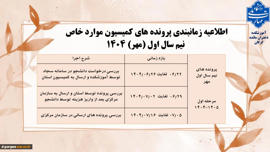 اطلاعیه کمیسیون موارد خاص ترم مهر 1404 3