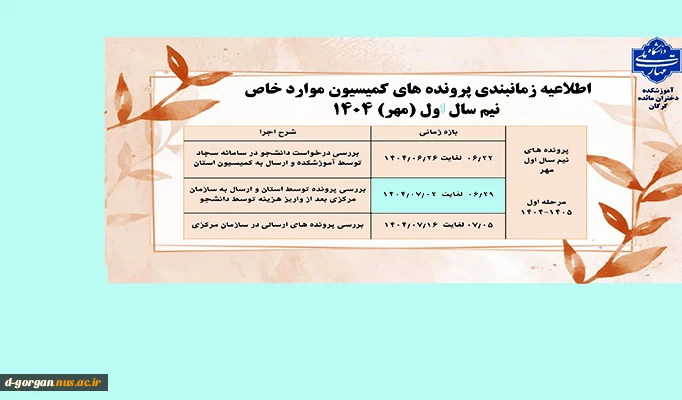 اطلاعیه کمیسیون موارد خاص ترم مهر 1404 2